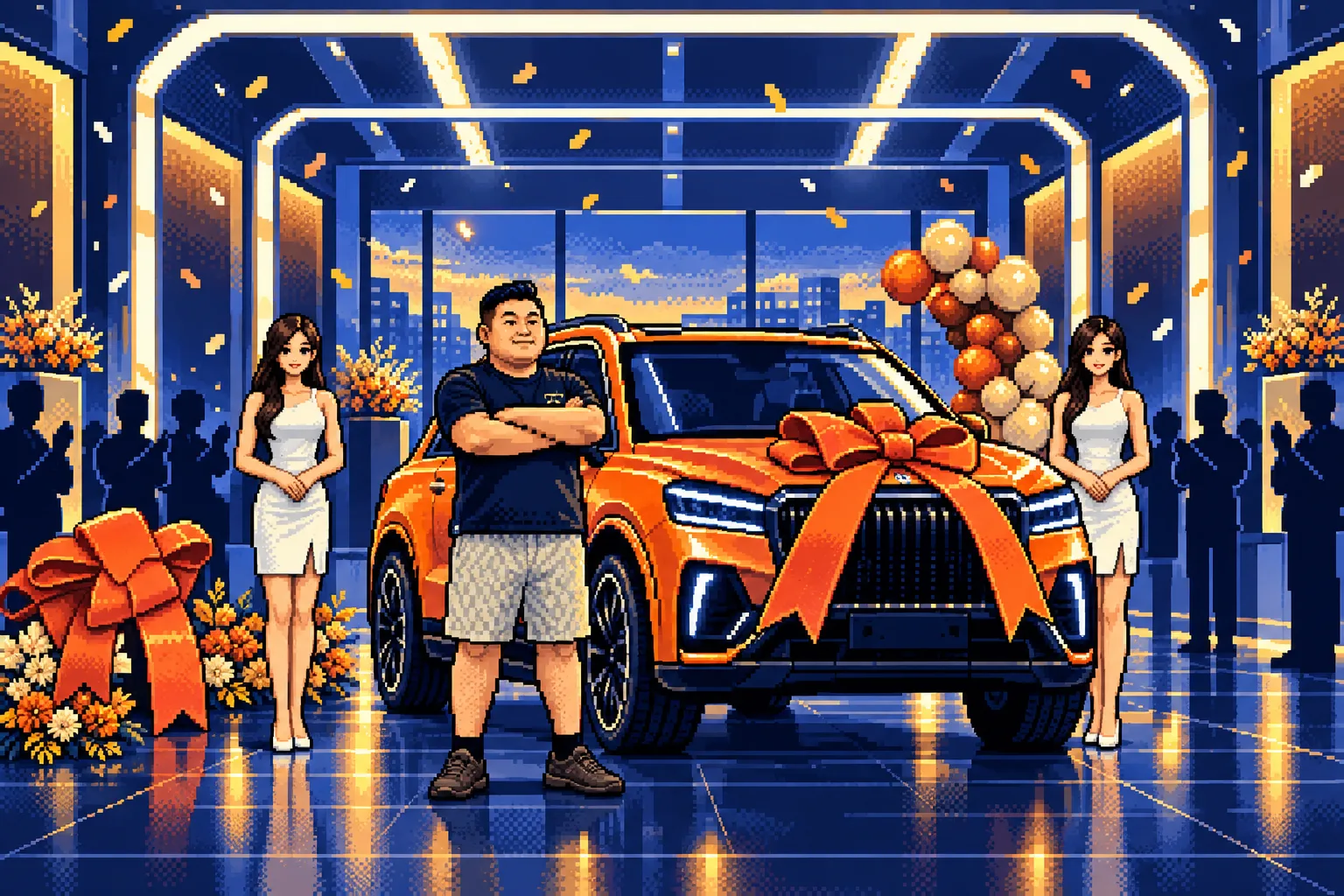像素画：肥总在展厅解锁新车