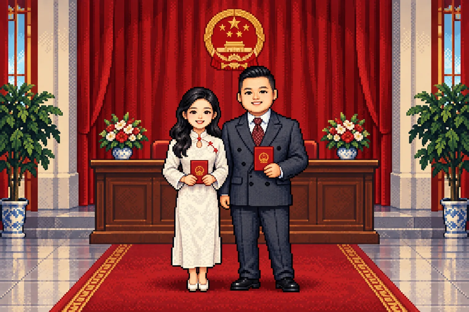 像素画：肥总与嫂子登记结婚